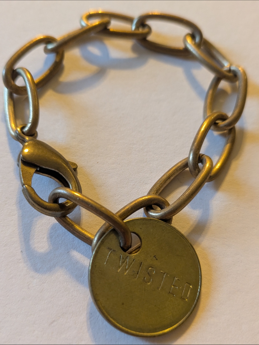 Twisted Silver Brass Link Bracelet with Round Logo Charm